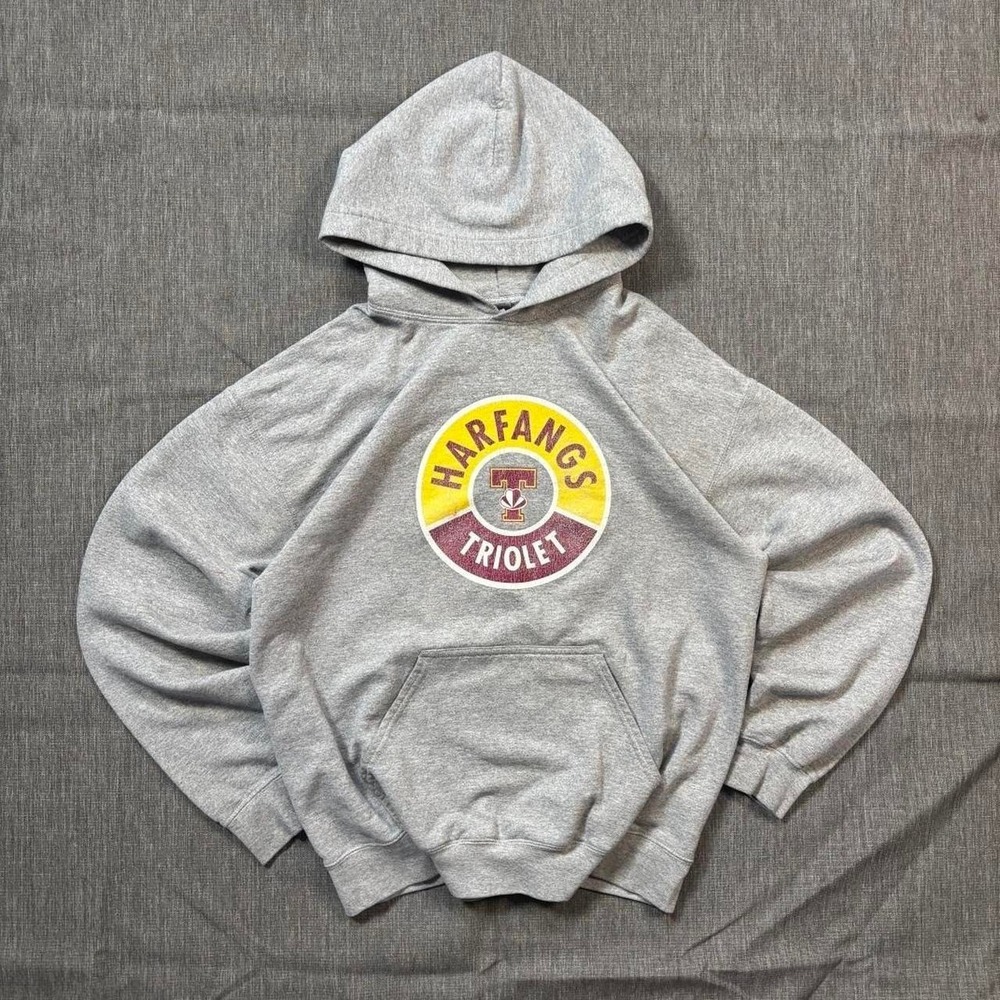Grey and yellow Gildan Harfangs Triolel hoodie - M
